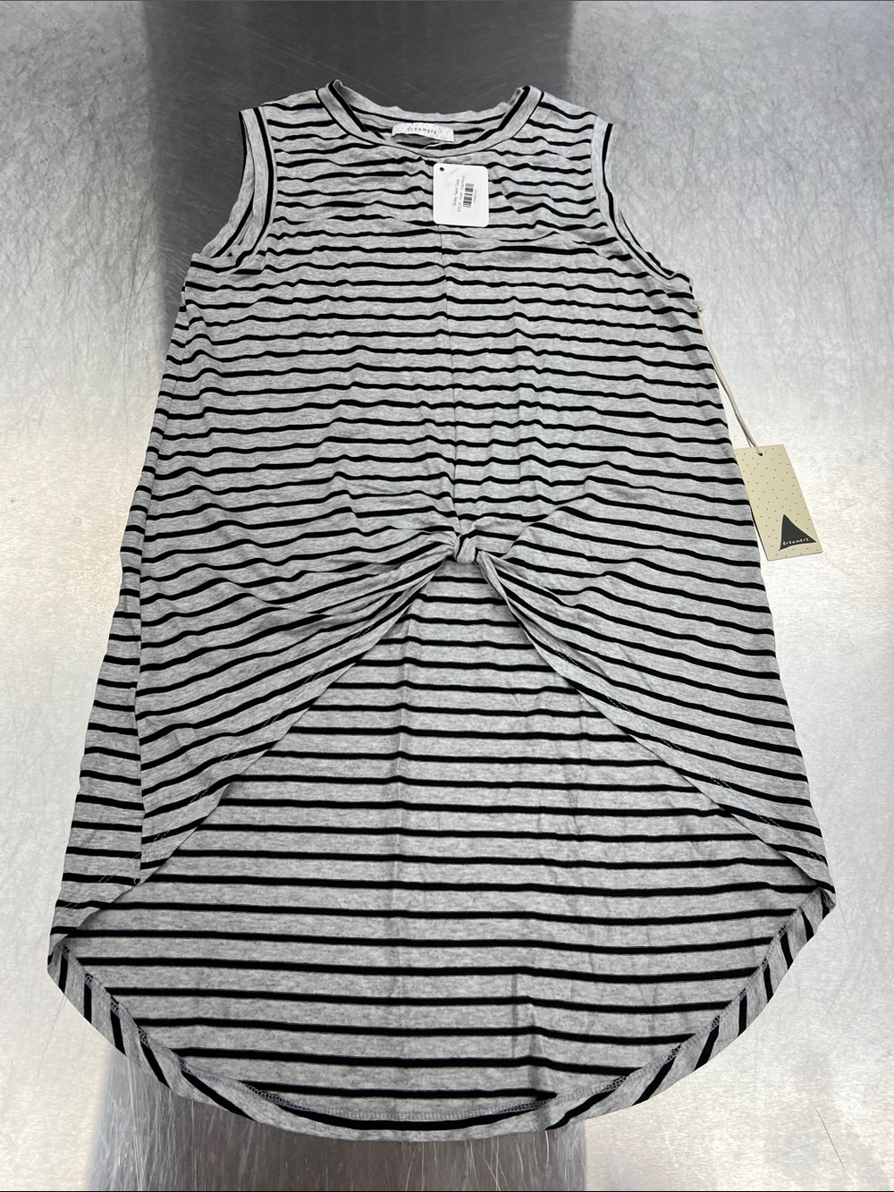 Dreamers Gray & Black Striped Front Twist Tank w/ Long Back Women’s Boutique S